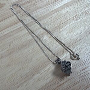 Vintage Sterling Silver Pill Prayer Box Locket Pendant Necklace Heart IBB 925